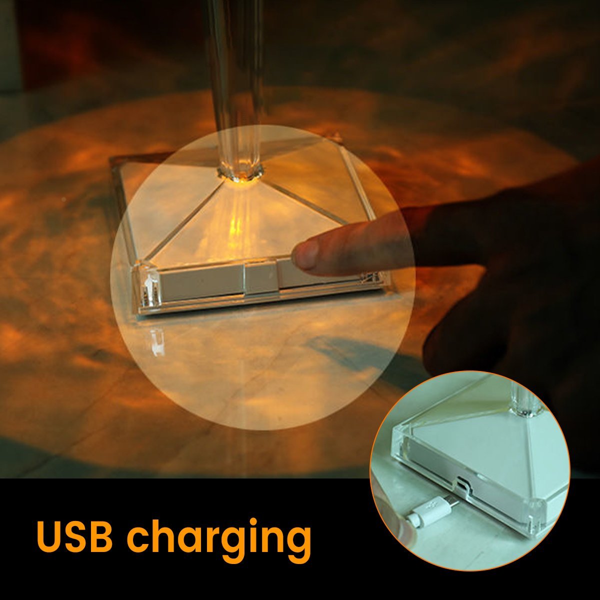 Crystal Diamond Table Lamp - Rechargeable LED Cordless Bedside Sconce | Touch Control Dimming Nightstand Light | Clear Acrylic