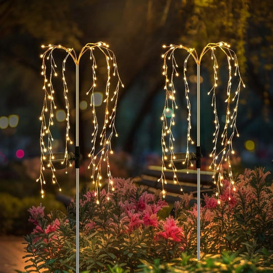 Solar Garden Lights Outdoor Decor - 100 LED Firework & Flame Effect Stake Light | Waterproof Pathway & Patio Accent |