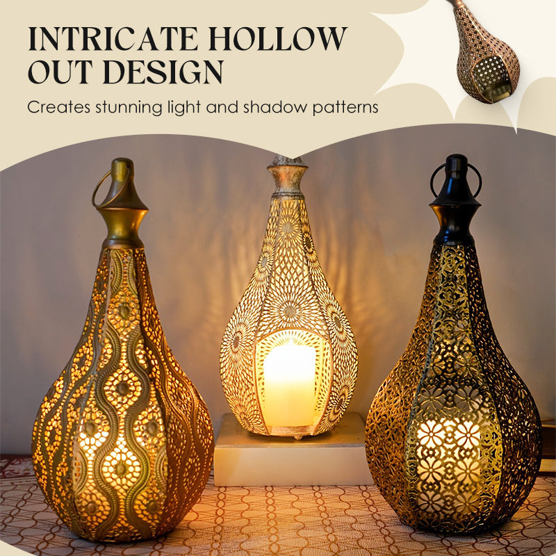 Hollow-Out Metal Candle Holder Ornament - Black Varnish Cutout Pillar Lantern | Artistic Shadow Pattern Tabletop Sconce