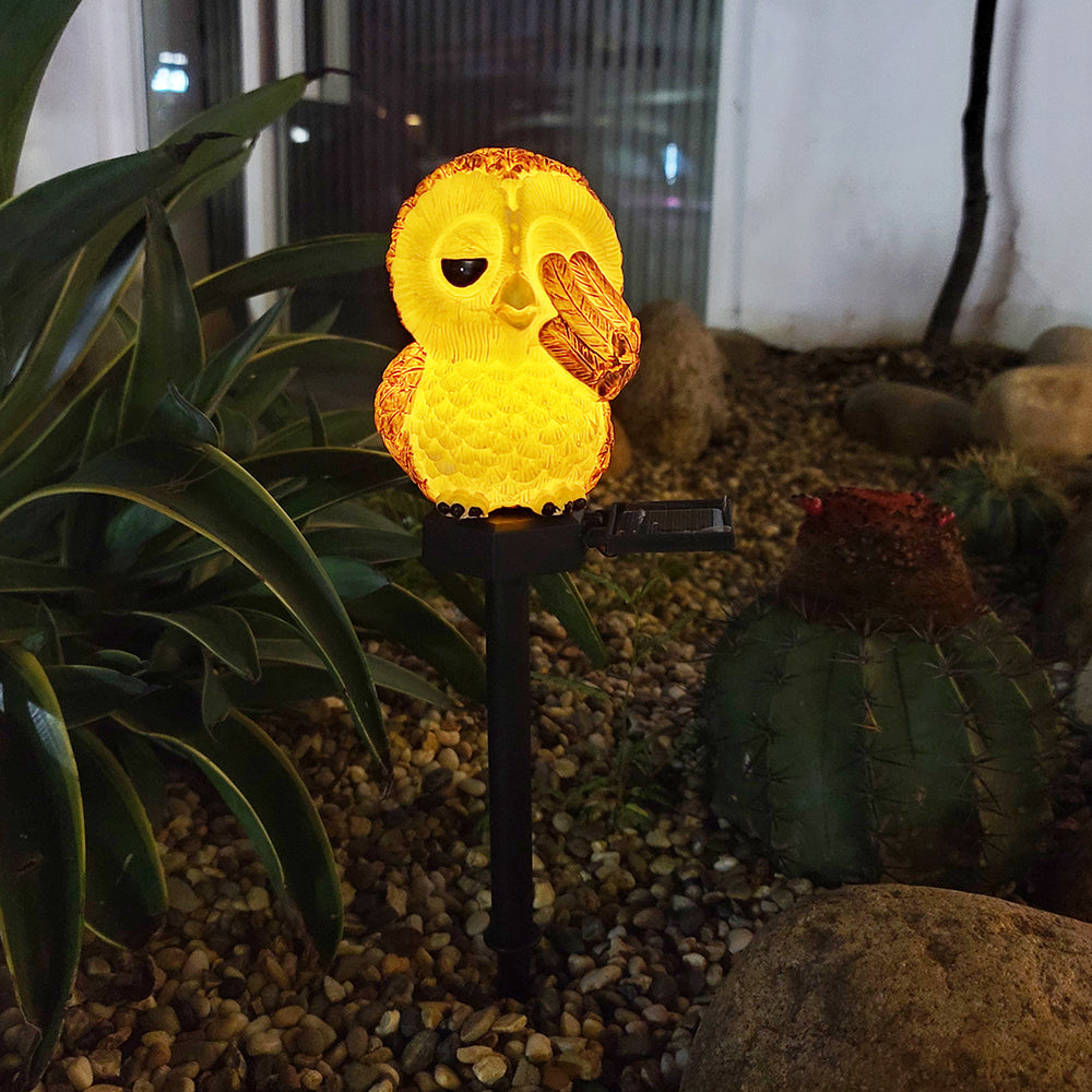 Owl Solar Garden Stake Light - Resin Animal Landscape Lamp | IP65 Waterproof LED Pathway & Flower Bed Sconce | Warm White