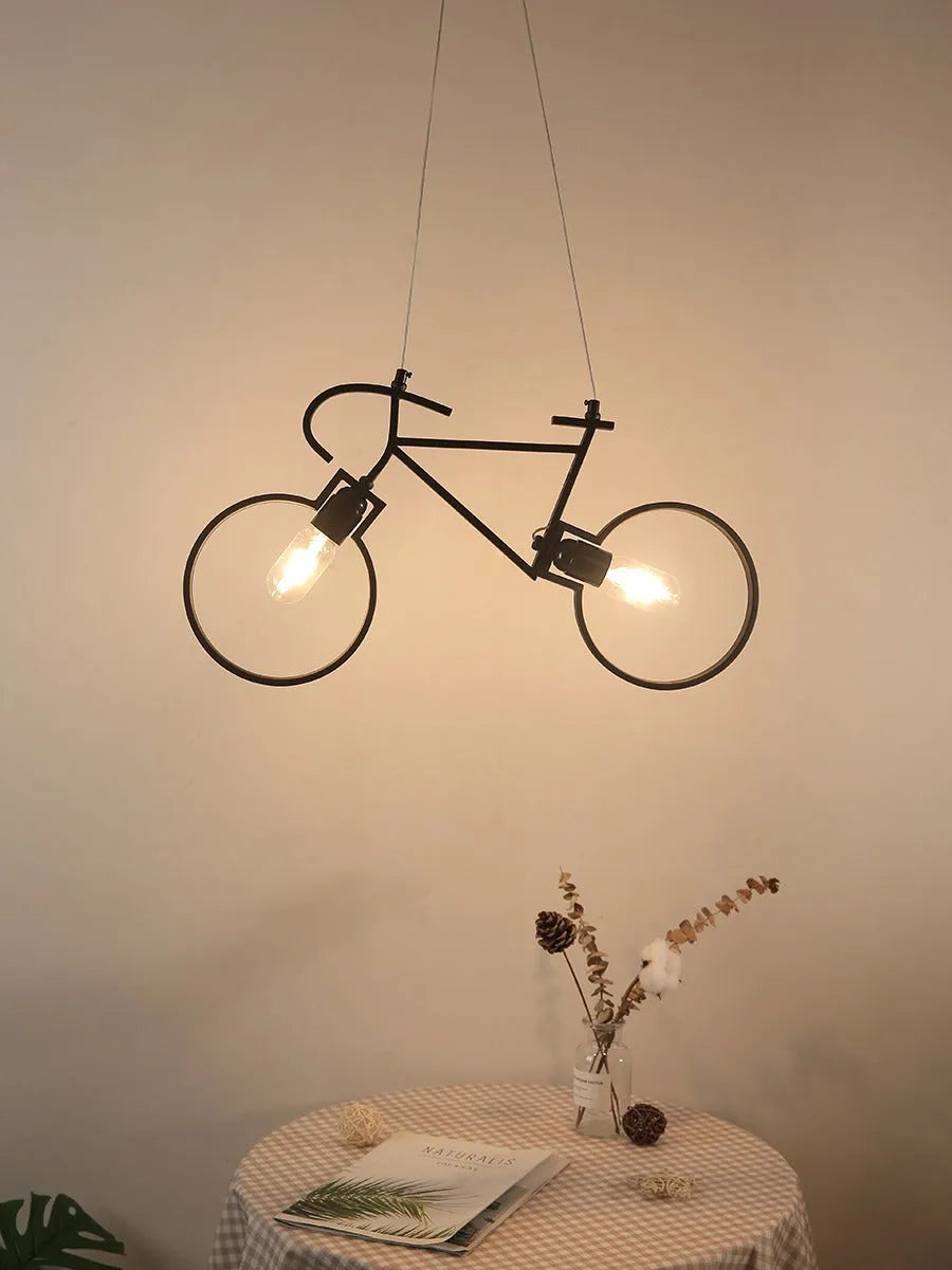 Creative Steampunk Bicycle Pendant Light - Black Iron Bicycle Silhouette & Dual E27 Filament Pendant