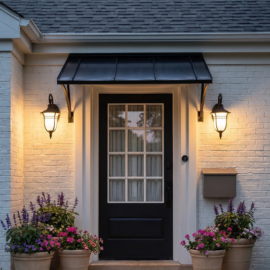 Vintage Outdoor Wall Sconce – Black Aluminum & White Glass Classic Lantern Light