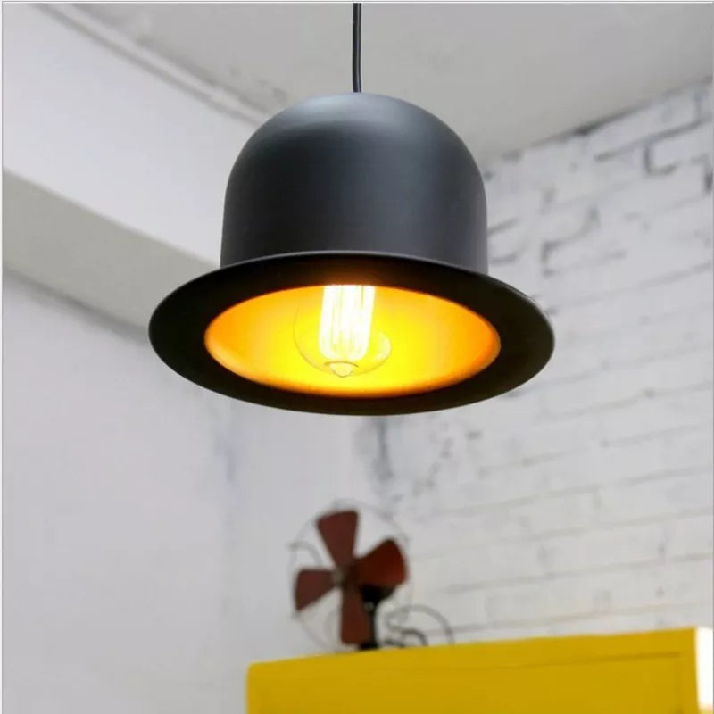 Bowler Hat Industrial Pendant Light - Matte Black & Reflective Gold Aluminum Edison Pendant