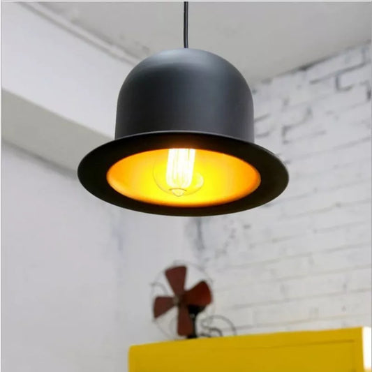 Bowler Hat Industrial Pendant Light - Matte Black & Reflective Gold Aluminum Edison Pendant