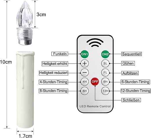 Wireless Flameless Christmas Tree Candles - 10-Pack Remote Control LED Taper Lights | Window Suction & Floating Candle Clips
