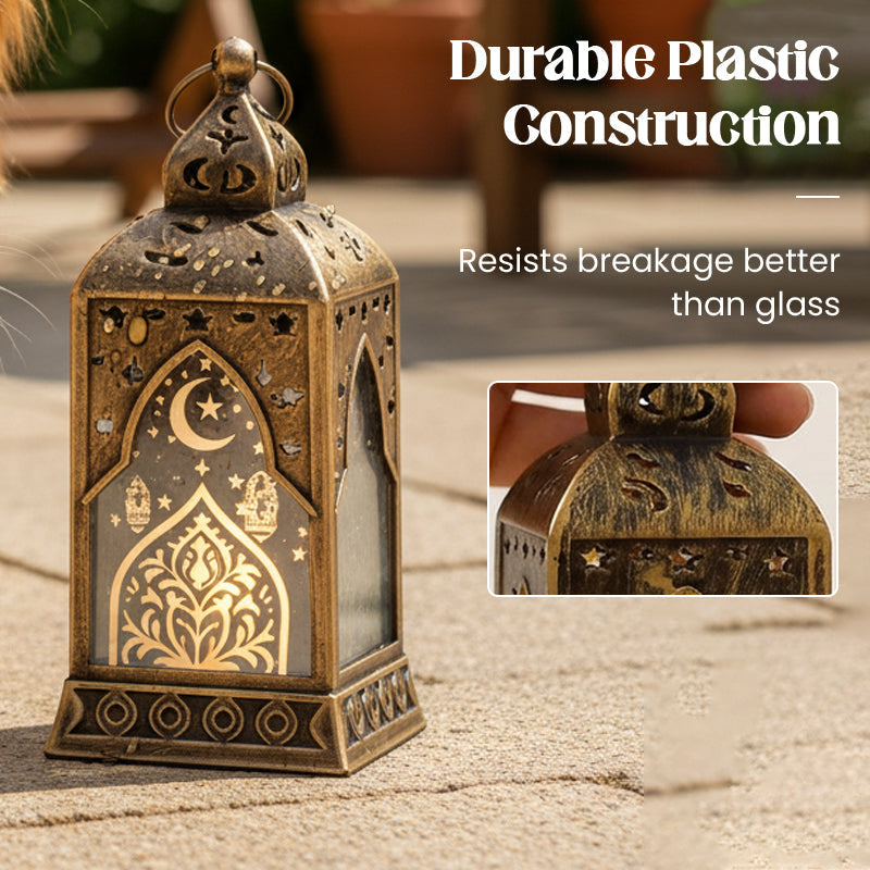LED Ramadan Lantern Decorations - Traditional Arabic Eid Tabletop Light | Hanging Candle Sconce Party Centerpiece | Gold & Bronze