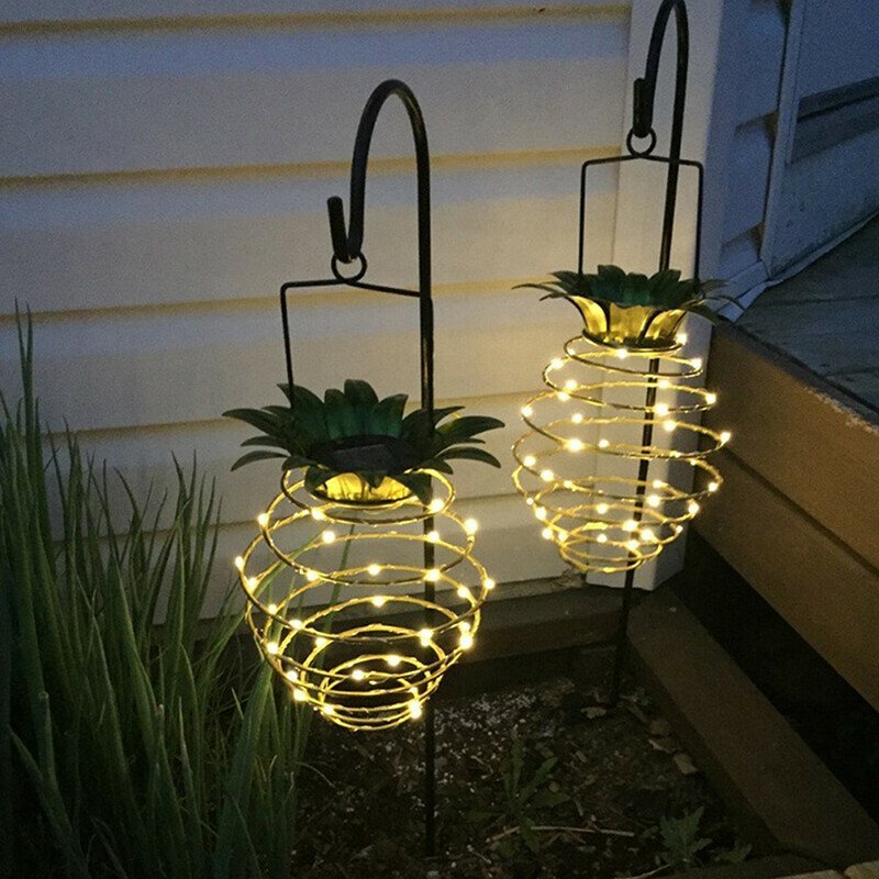 2 Pack 20 LED Solar Pineapple Lamps - Outdoor Hanging Lantern & Wall Sconce | IP65 Waterproof Warm White Fairy Lights