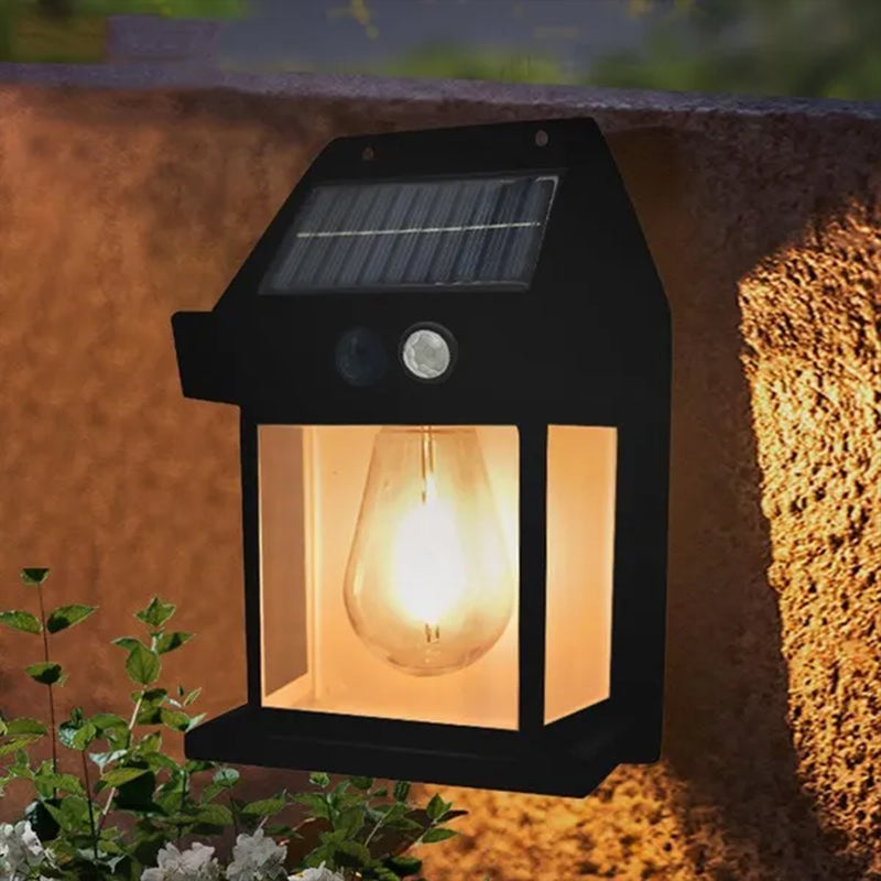 New Outdoor Solar Power Lamp - Warm Tungsten Filament Motion Sensor Sconce | IP65 Waterproof Wall Light | Black & White