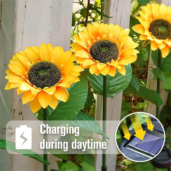 Sunflower Solar Garden Stake LED Lights - Waterproof Outdoor Flowerbed Spikes | Realistic Yellow Landscape Pathway Lights