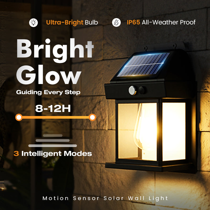 Solar Tungsten Wall Light (Buy 3 Get 1 Free) - Vintage Edison LED Motion Sensor Sconce | IP65 Waterproof Exterior Lamp