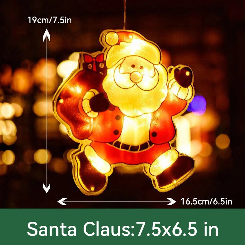 Christmas Window Hanging Lights - LED Silhouette Acrylic Battery Operated Sconce | Holiday Window Pendant Light | Santa, Reindeer & Star