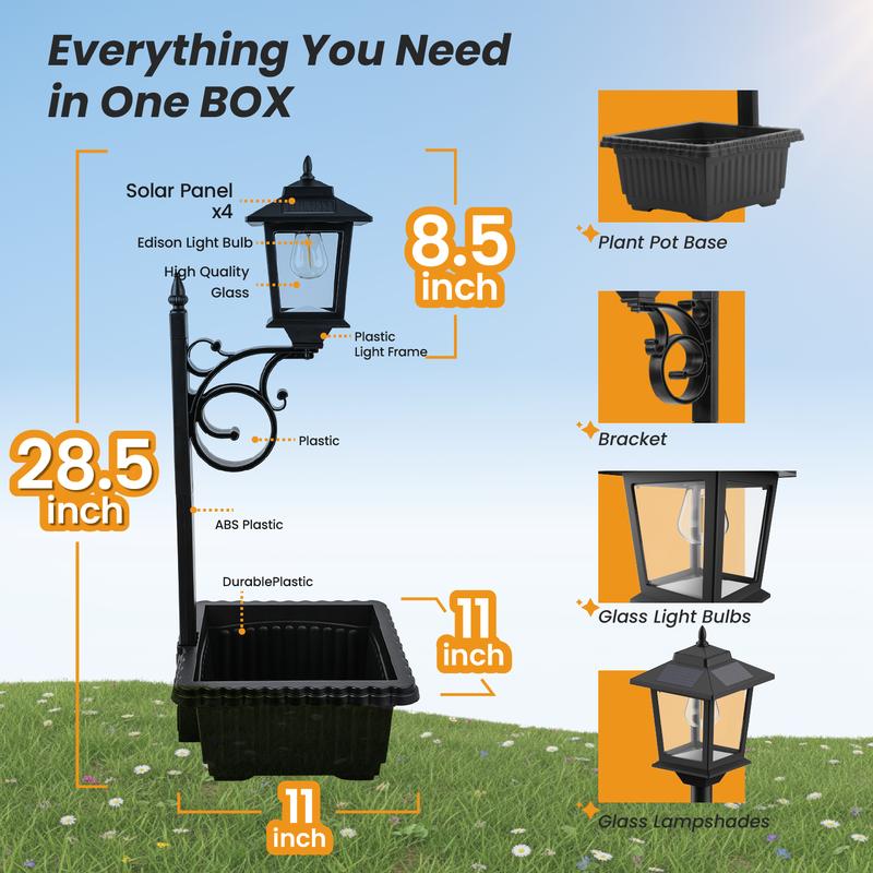 2-in-1 Solar Lamp Post with Planter - Multi-Mount Pathway & Wall Sconce | IP44 Waterproof Outdoor Garden Light