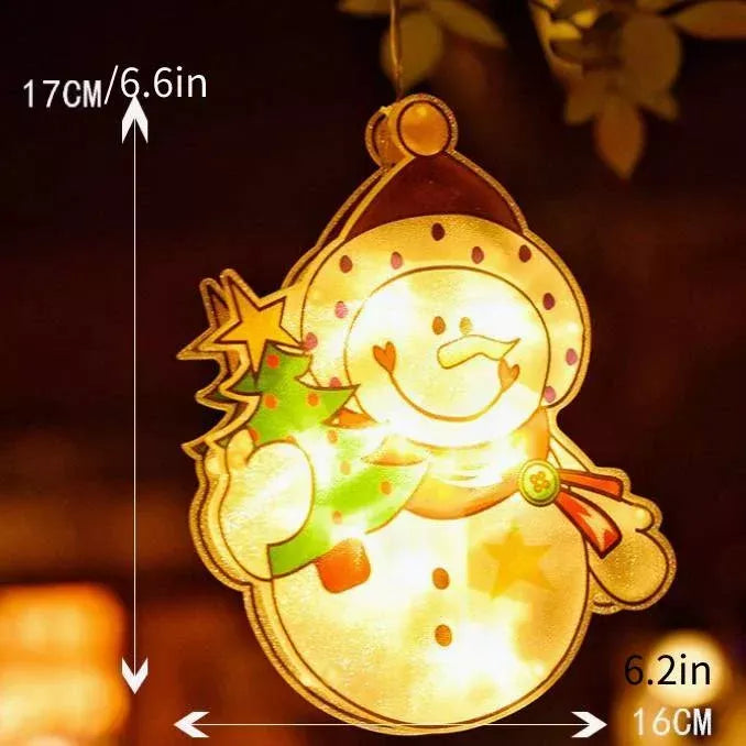 Christmas Window Hanging Lights - LED Silhouette Acrylic Battery Operated Sconce | Holiday Window Pendant Light | Santa, Reindeer & Star
