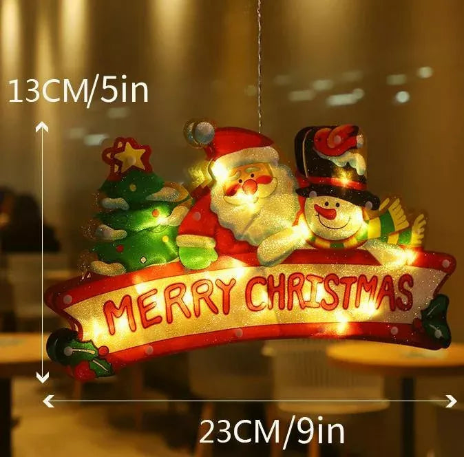 Christmas Window Hanging Lights - LED Silhouette Acrylic Battery Operated Sconce | Holiday Window Pendant Light | Santa, Reindeer & Star