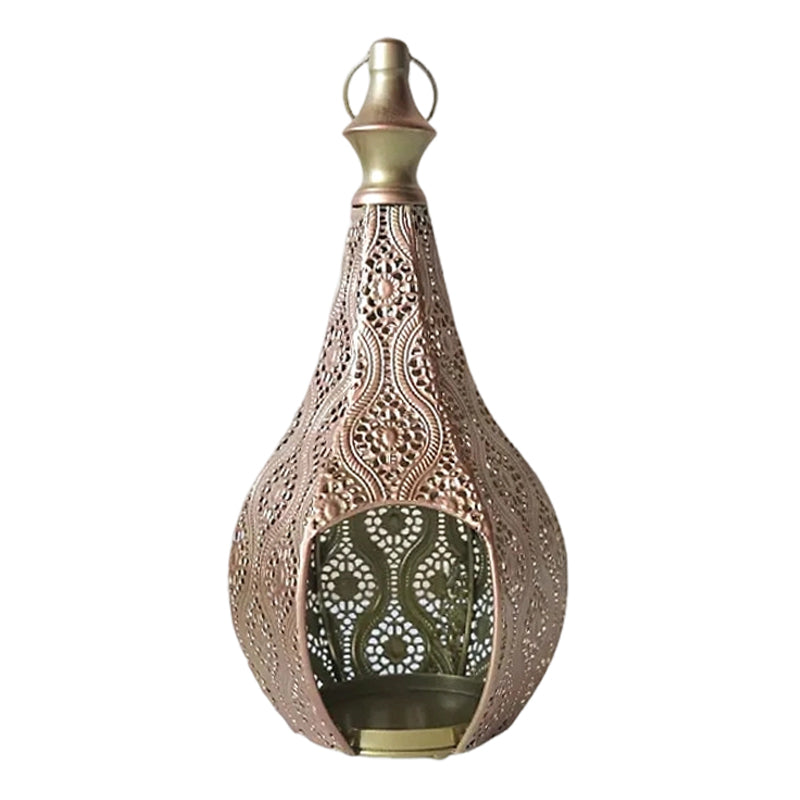 Hollow-Out Metal Candle Holder Ornament - Black Varnish Cutout Pillar Lantern | Artistic Shadow Pattern Tabletop Sconce
