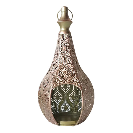 Hollow-Out Metal Candle Holder Ornament - Black Varnish Cutout Pillar Lantern | Artistic Shadow Pattern Tabletop Sconce
