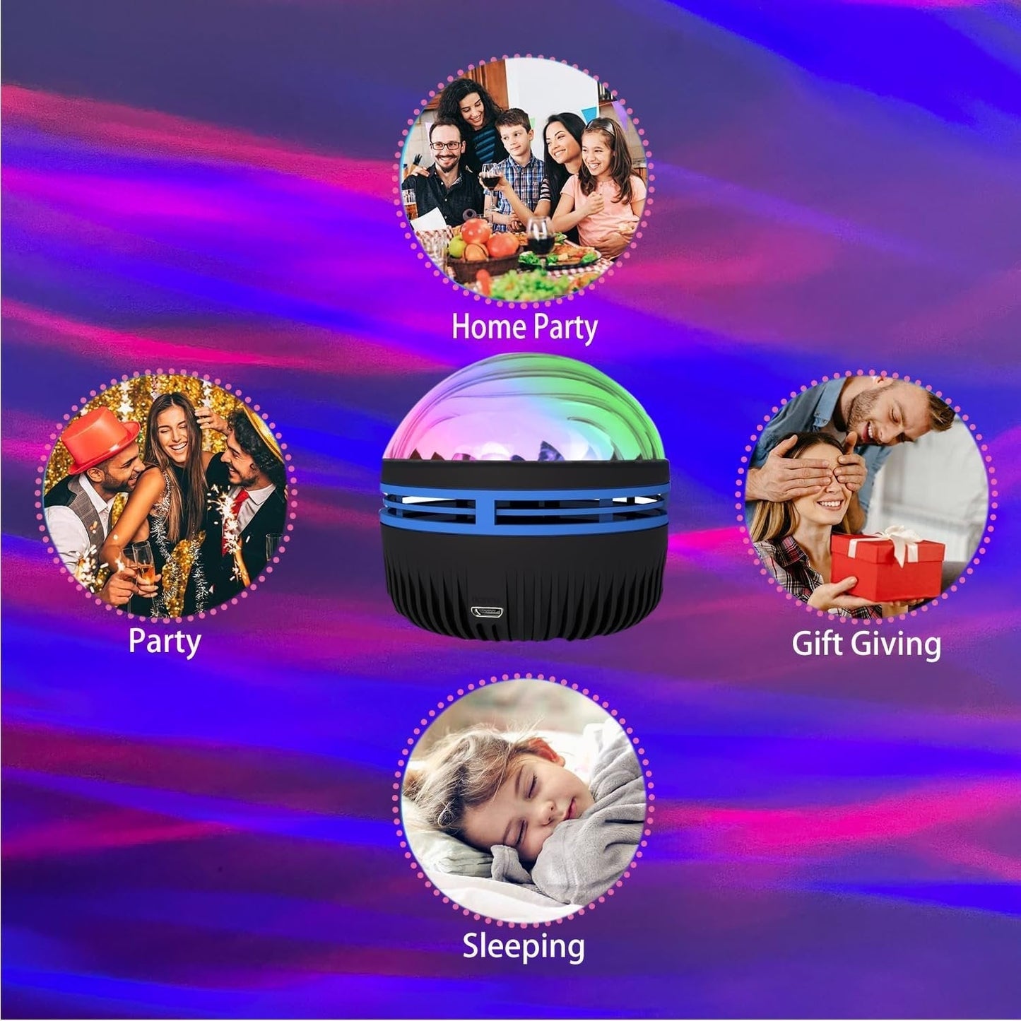 Northern Lights & Ocean Wave Projector - Multi-Color LED Aurora Galaxy Night Light | Sound-Activated Bluetooth Ceiling Lamp