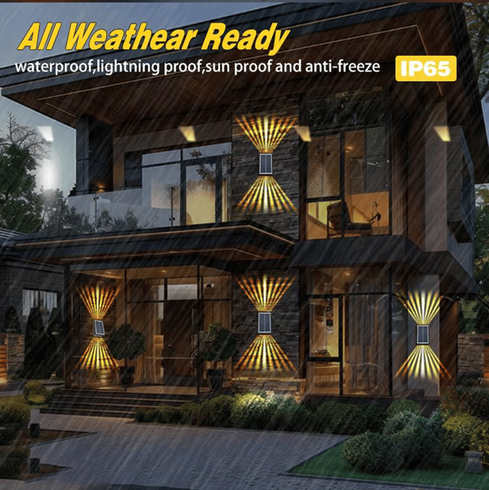 4 LED Solar Colorful Wall Lights Outdoor Waterproof - RGB Up & Down Architectural Sconce | 2000mAh Fence & Patio Floodlight