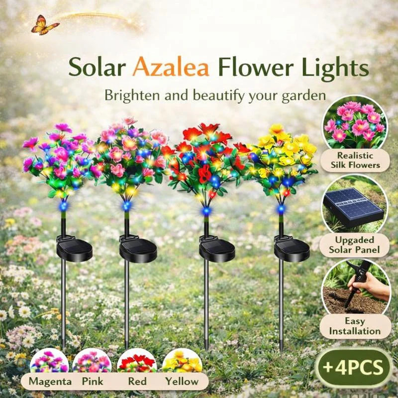 EVEDIOR Solar Azalea Flower Lights - Dual Mode Warm & RGB Outdoor Garden Stake | IP-Rated Waterproof Floral Pathway Sconce