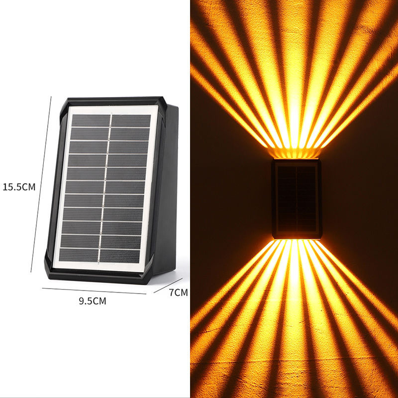 Outdoor Waterproof 4 LED Solar Wall Decorative Spotlight - Modern Up & Down Wall Mount Sconce | IP65 Solar Powered Fence Light