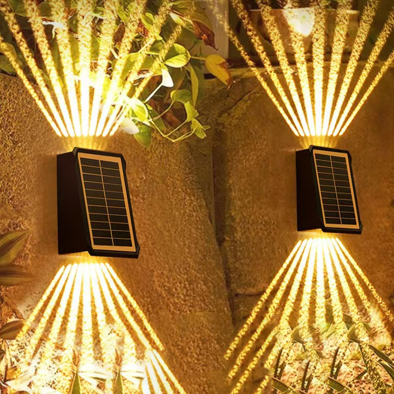 Outdoor Waterproof 4 LED Solar Wall Decorative Spotlight - Modern Up & Down Wall Mount Sconce | IP65 Solar Powered Fence Light