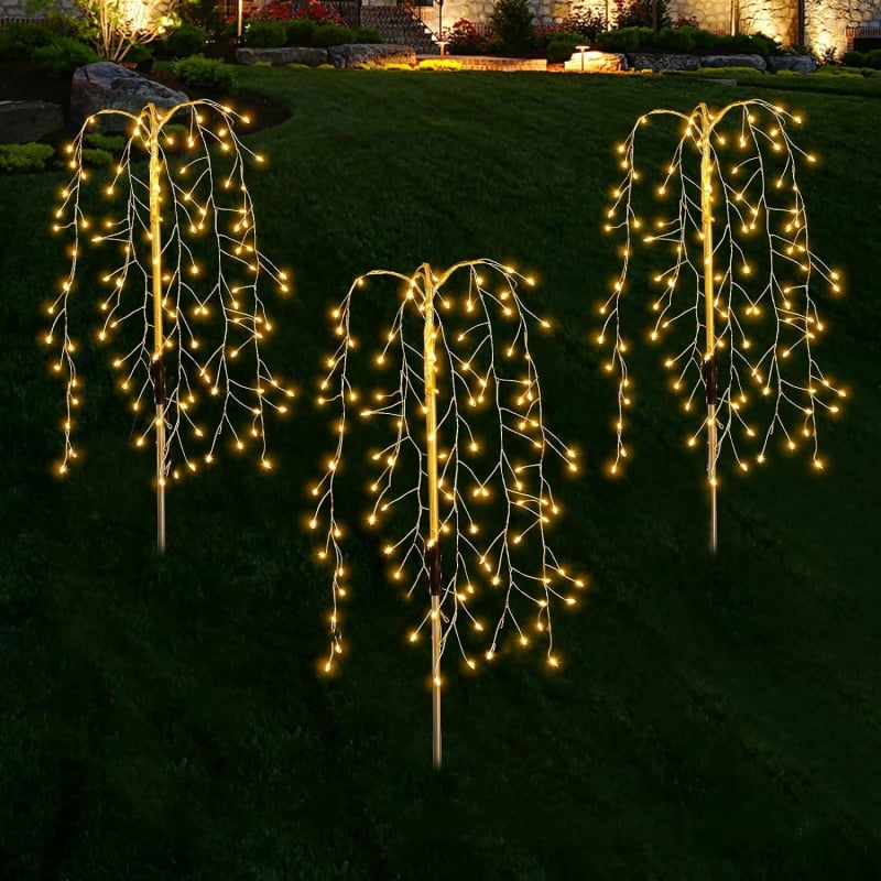 Solar Garden Lights Outdoor Decor - 100 LED Firework & Flame Effect Stake Light | Waterproof Pathway & Patio Accent |