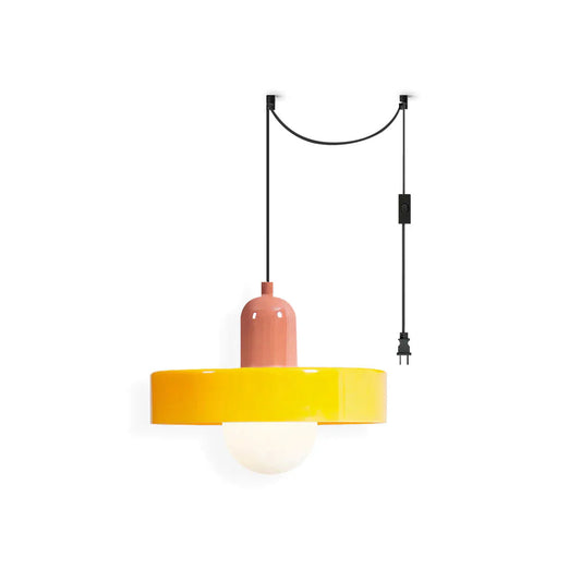 Disc Orb Swag Lights – Modern Brimmed Glass & Frosted Orb Plug-In Pendant