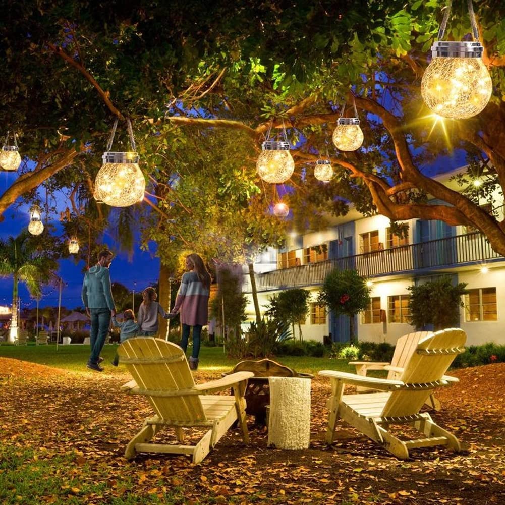 Solar Crack Ball Garden Hanging Light - Waterproof Cracked Glass Outdoor Lantern