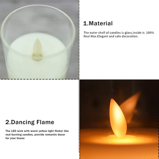 Flickering Flameless LED Candles with Glass Holder - Real Wax Remote Control Pillars | Moving Wick Amber Landscape Lights
