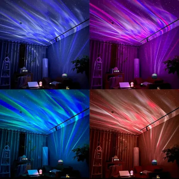 Northern Lights & Ocean Wave Projector - Multi-Color LED Aurora Galaxy Night Light | Sound-Activated Bluetooth Ceiling Lamp