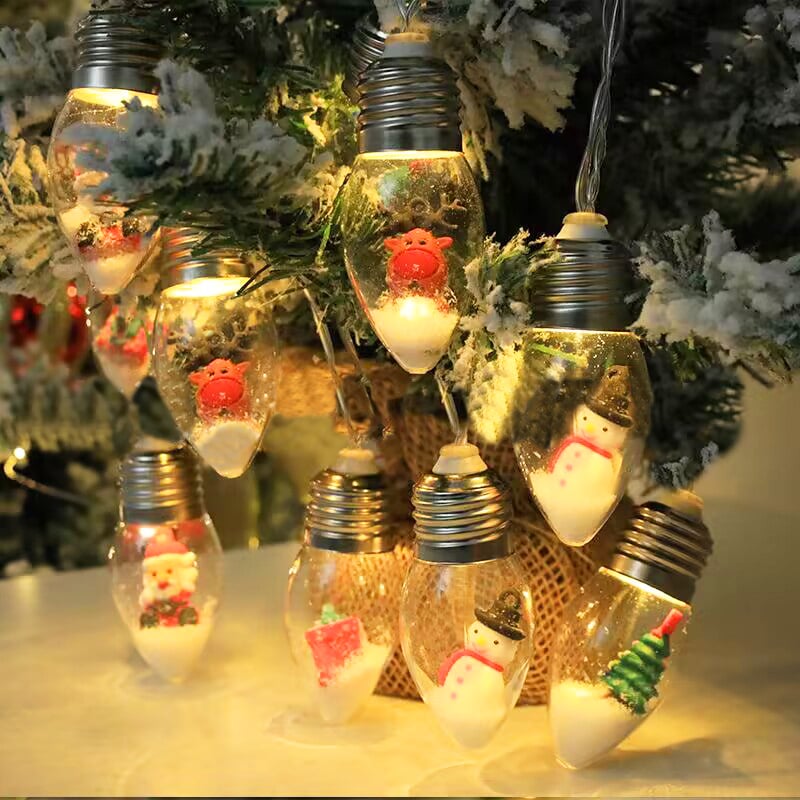 Christmas LED Bulb String Lights - Festive Santa & Tree Fairy Pendant Light | USB Powered Holiday Garland Sconce