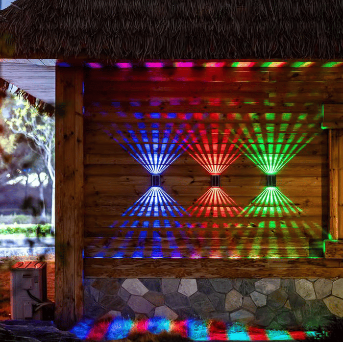 4 LED Solar Colorful Wall Lights Outdoor Waterproof - RGB Up & Down Architectural Sconce | 2000mAh Fence & Patio Floodlight