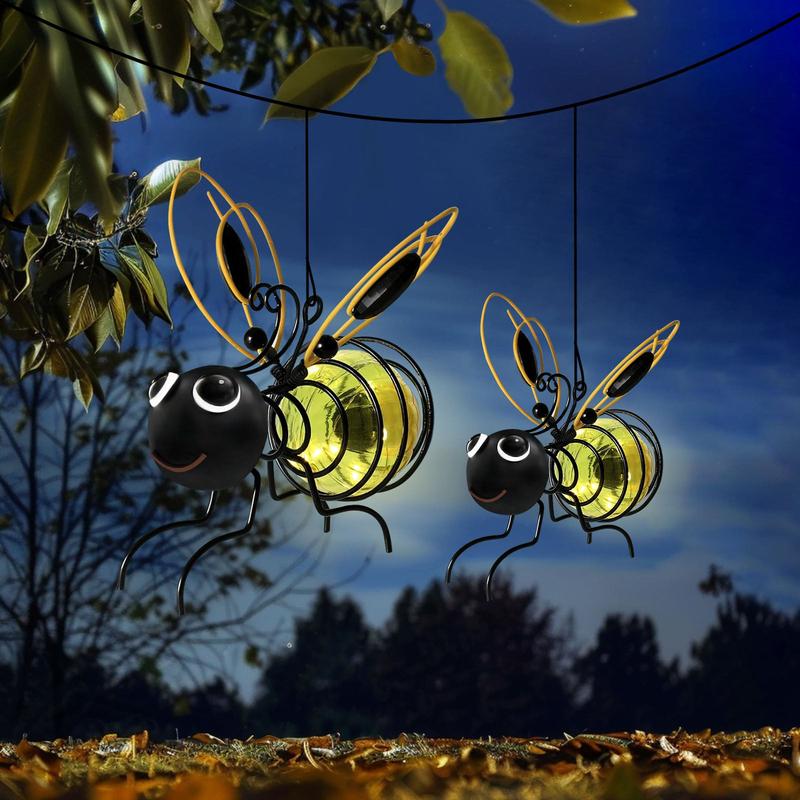 Outdoor Hanging Solar Bee Light - Waterproof Garden Sculpture Lantern | Whimsical Tree & Patio Sconce | Plant Lover Gift