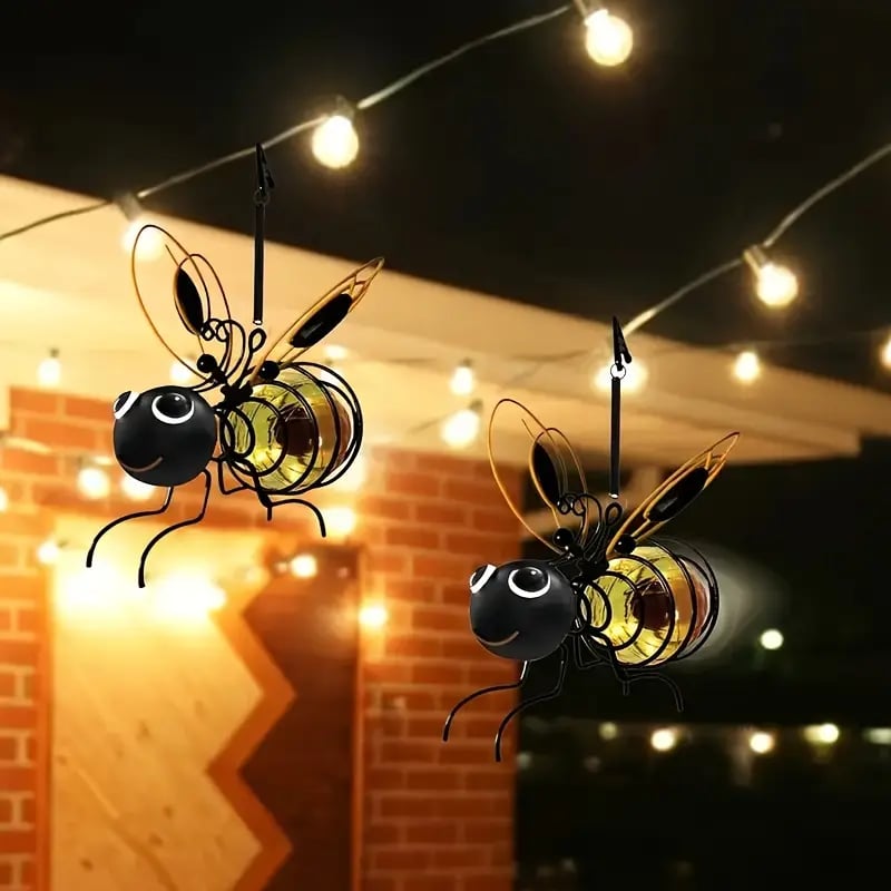 Outdoor Hanging Solar Bee Light - Waterproof Garden Sculpture Lantern | Whimsical Tree & Patio Sconce | Plant Lover Gift