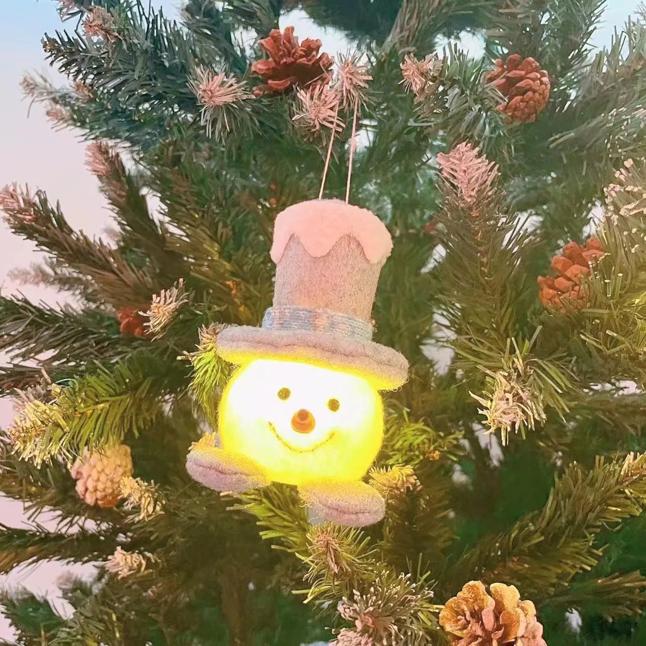 Plush Glowing Christmas Snowman Doll - Light-Up LED Tabletop Nordic Figurine | Winter Blue & Gray Knit Holiday Ornament