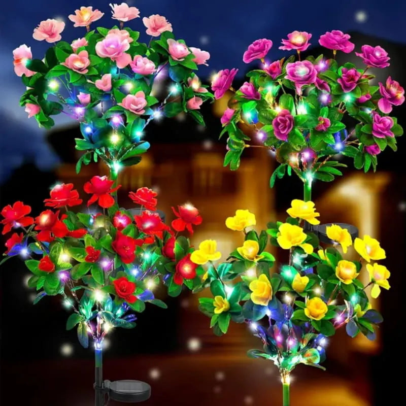 EVEDIOR Solar Azalea Flower Lights - Dual Mode Warm & RGB Outdoor Garden Stake | IP-Rated Waterproof Floral Pathway Sconce
