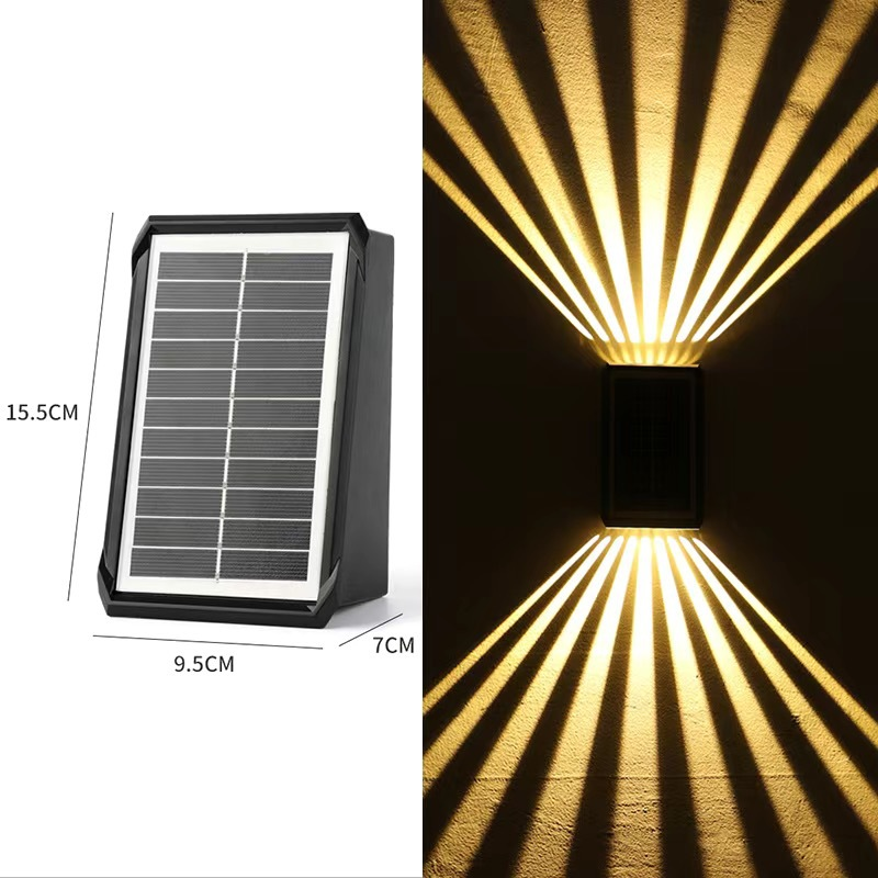 Outdoor Waterproof 4 LED Solar Wall Decorative Spotlight - Modern Up & Down Wall Mount Sconce | IP65 Solar Powered Fence Light