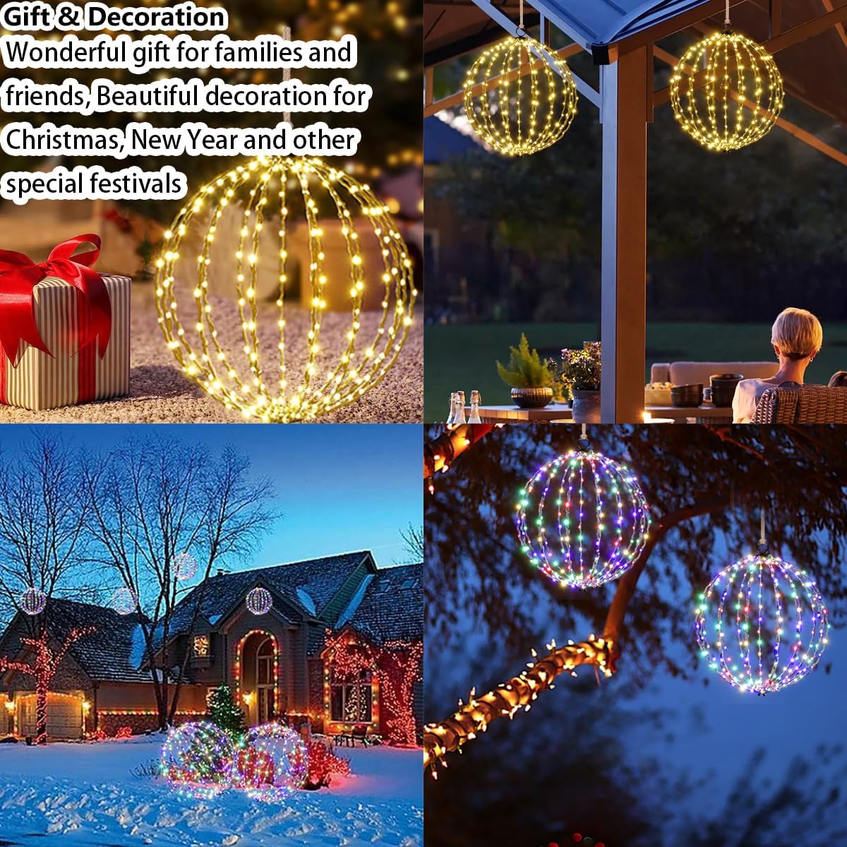 Lightweight Bright Light Ball - Fold-Flat LED Globe Light | Waterproof Hanging Sphere for Garden & Patio