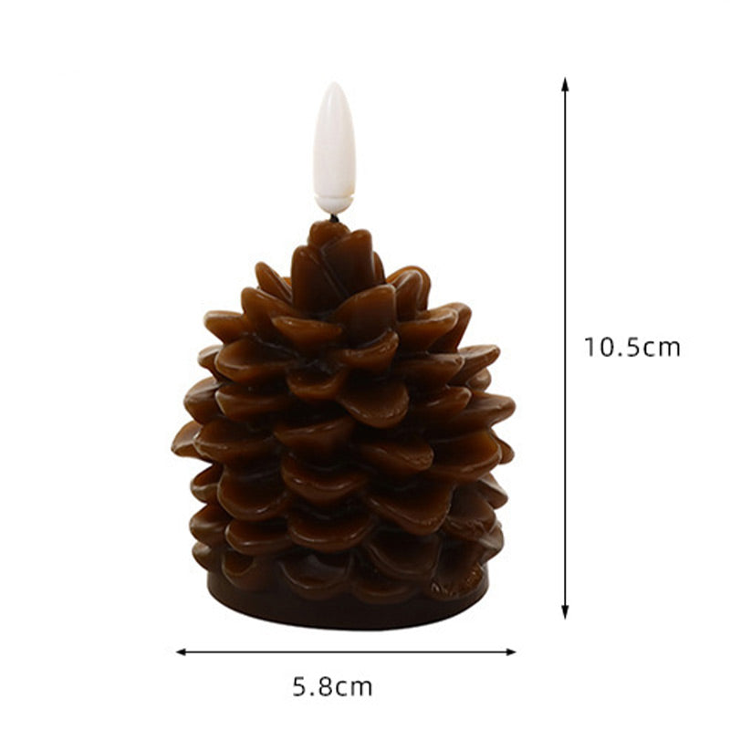 Flameless LED Pine Cone Candles - Real Paraffin Wax Flickering Holiday Lamp | Battery Operated Winter Accent Light | Brown & White