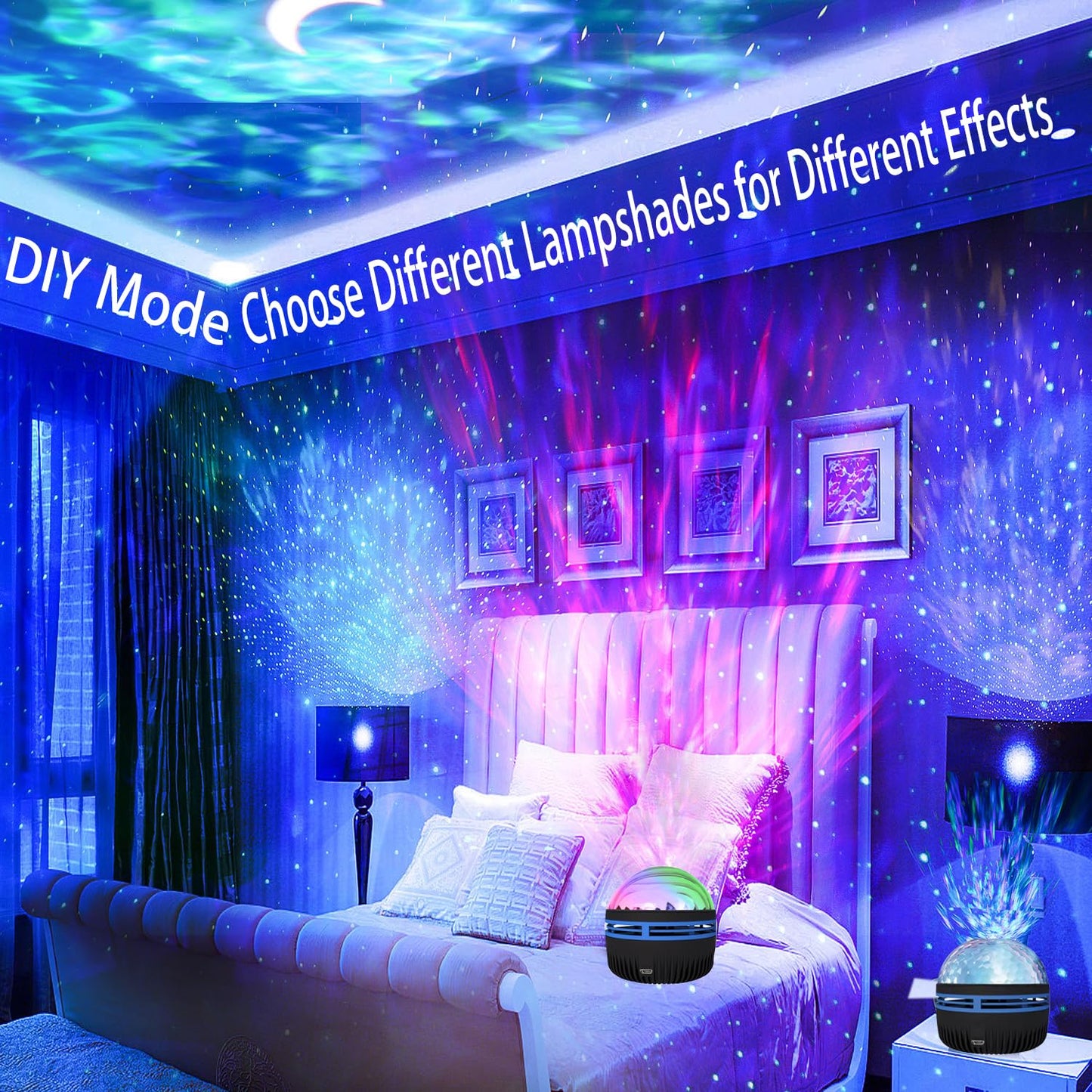 Northern Lights & Ocean Wave Projector - Multi-Color LED Aurora Galaxy Night Light | Sound-Activated Bluetooth Ceiling Lamp