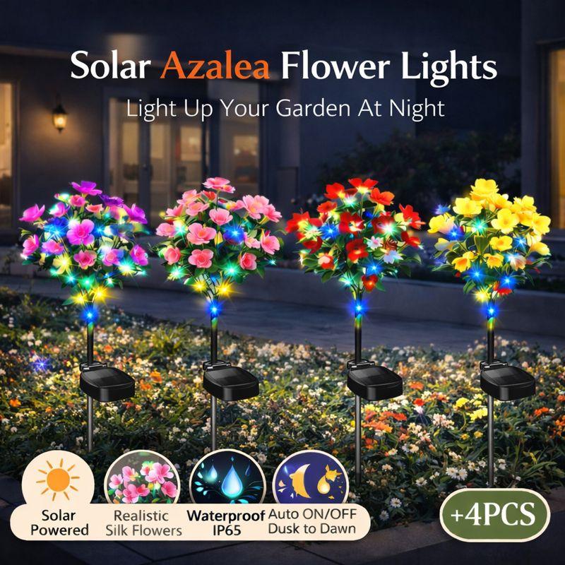 EVEDIOR Solar Azalea Flower Lights - Dual Mode Warm & RGB Outdoor Garden Stake | IP-Rated Waterproof Floral Pathway Sconce