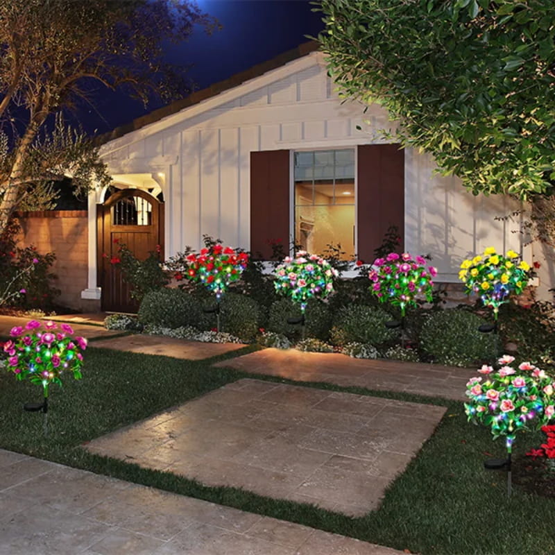 EVEDIOR Solar Azalea Flower Lights - Dual Mode Warm & RGB Outdoor Garden Stake | IP-Rated Waterproof Floral Pathway Sconce