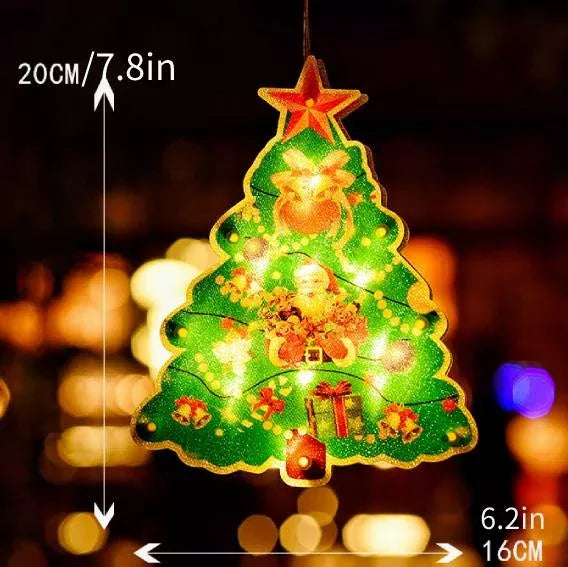 Christmas Window Hanging Lights - LED Silhouette Acrylic Battery Operated Sconce | Holiday Window Pendant Light | Santa, Reindeer & Star
