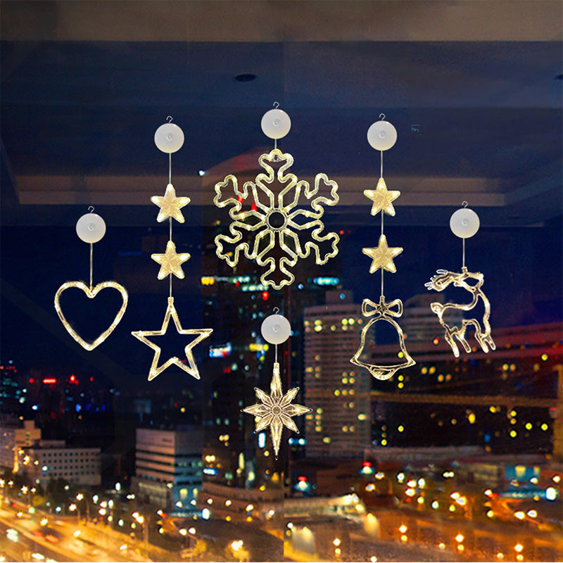 Christmas Suction Cup Window LED Lights - Silhouette Hanging Holiday Lamp | Battery Operated Showcase Night-Light | Warm & RGB