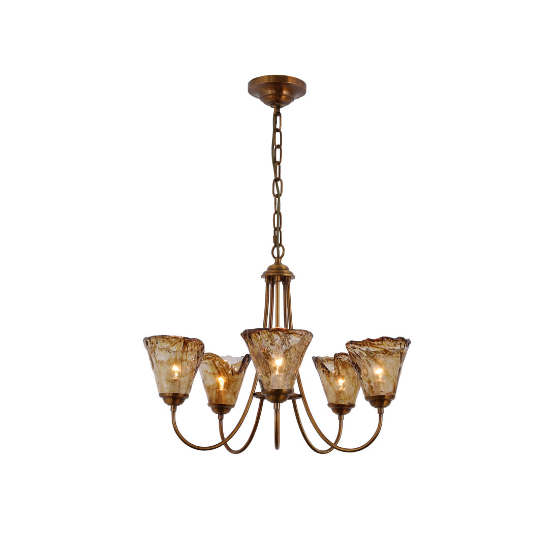Franklin Amber Chandelier - Handcrafted Free-Form Glass & Dark Brass Luxury Light