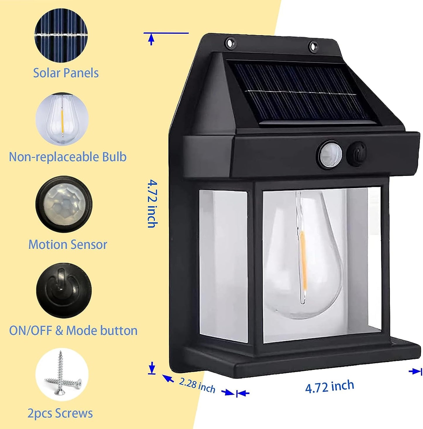 New Outdoor Solar Power Lamp - Warm Tungsten Filament Motion Sensor Sconce | IP65 Waterproof Wall Light | Black & White