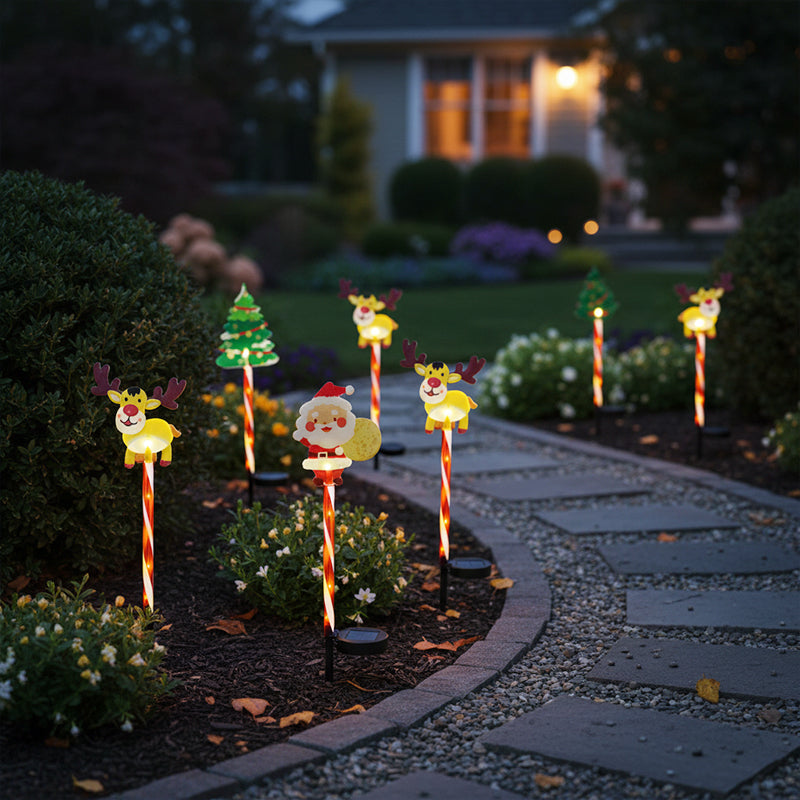 6-Pack Solar Christmas Decorative Lights - Waterproof LED Landscape Pathway Stakes | Hybrid Battery & Solar Yard Ornaments