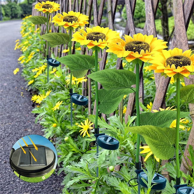 Sunflower Solar Garden Stake LED Lights - Waterproof Outdoor Flowerbed Spikes | Realistic Yellow Landscape Pathway Lights