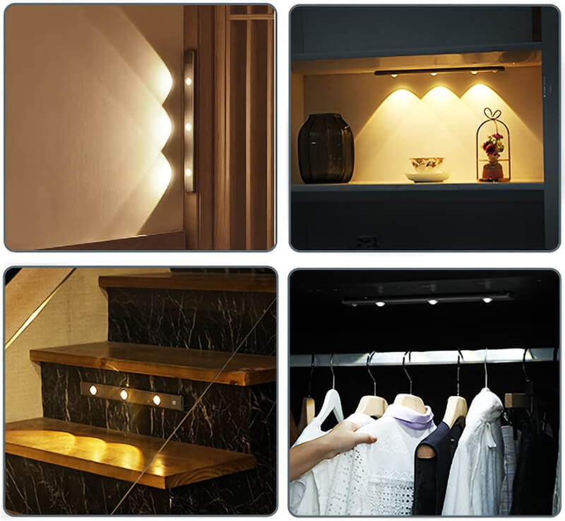 LED Motion Sensor Light Strip - Ultra-Thin Wireless Under Cabinet Light | Rechargeable Hill Glow Wardrobe Sconce | Black & Silver