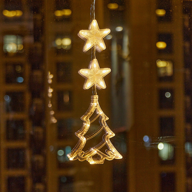 Christmas Suction Cup Window LED Lights - Silhouette Hanging Holiday Lamp | Battery Operated Showcase Night-Light | Warm & RGB